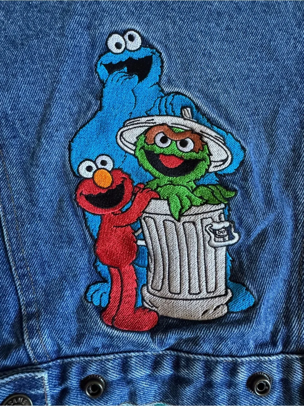 Sesame Street Kids Blue Denim Jacket with embroidered characters